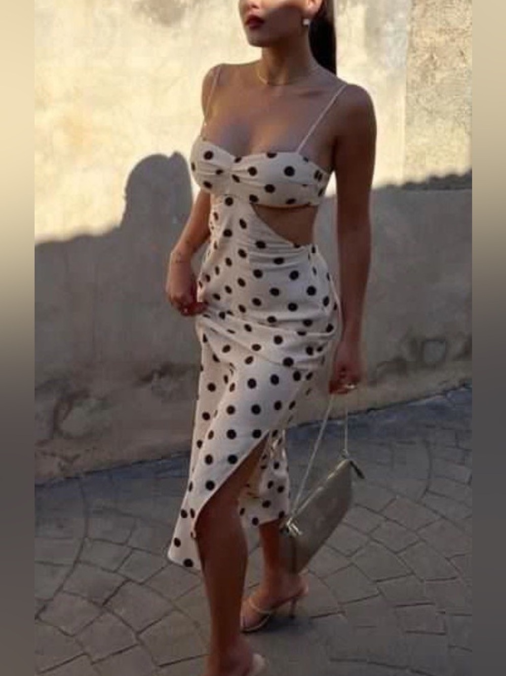 Zara cream and brown polka dot dress